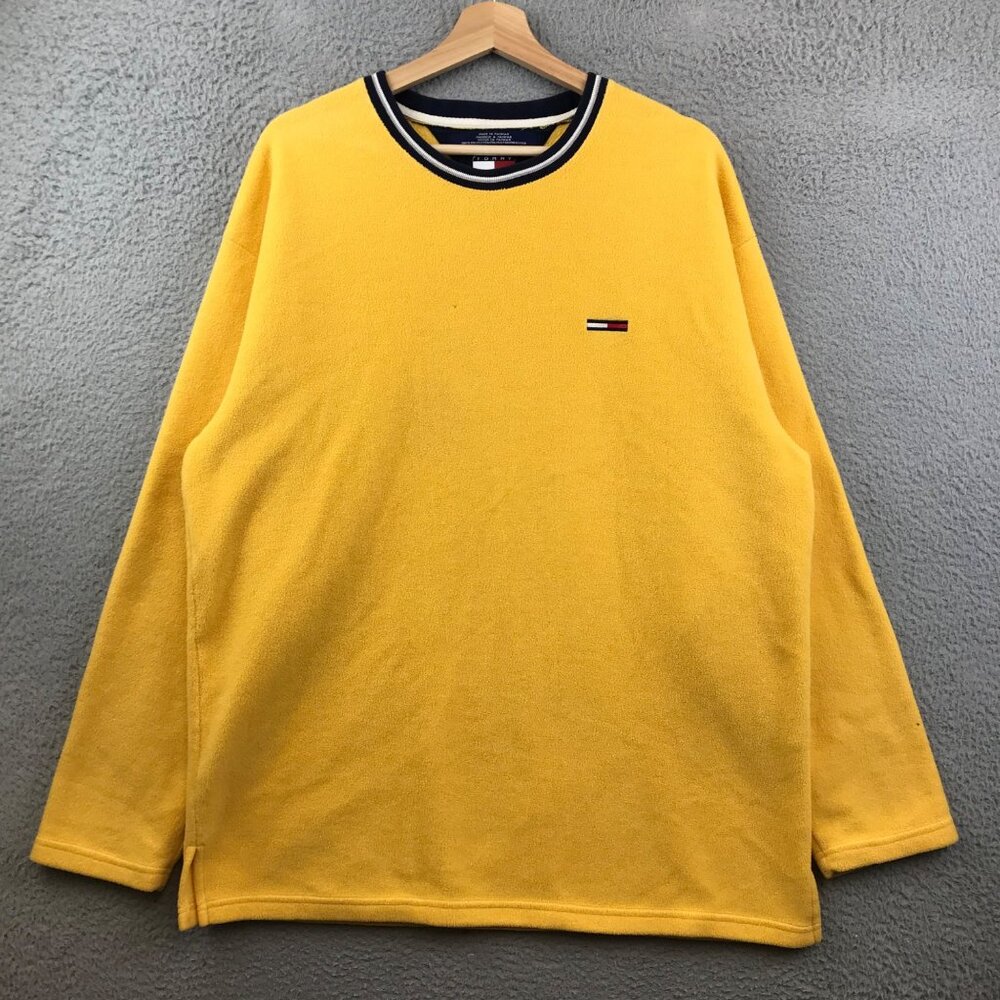 Vintage Tommy Hilfiger Yellow Fleece Crewneck Sweatshirt Mens Size L